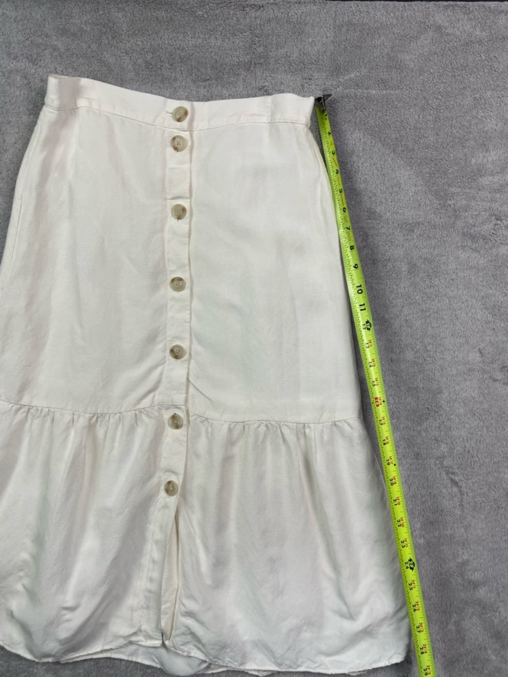 LOFT White Linen Blend Button-Front Tiered Midi Skirt - Size Small - Picture 7 of 9